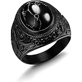 Dochais Retro Tiger Eye Stone Mens Rings, Black Onyx Rings for Men Stainless Steel Ring Oval Biker Ring for Mens Jewelry