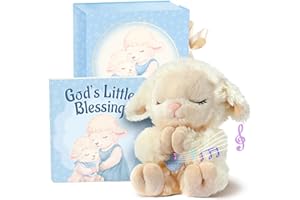 MyMateZoe Baptism Gifts for Boys, Catholic Christening, Baby Dedication & Baptismal Gift Set for Baby Boys & Kids, with 9" Musical Praying Lamb Plush Toy & God's Little Blessing Book in Keepsake Box