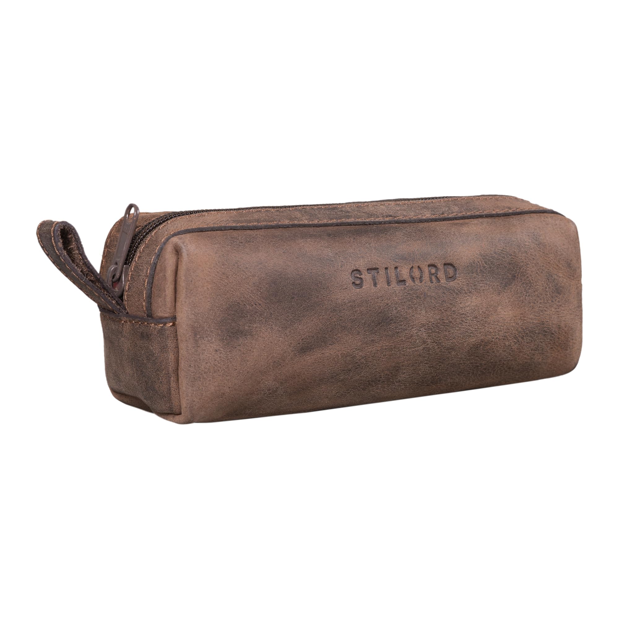 STILORD "Linus" Pencil Case Leather Pen Case Pouch Office University College Women Men Stationary Vintage Leather Colour:Veleta - Brown — image 1