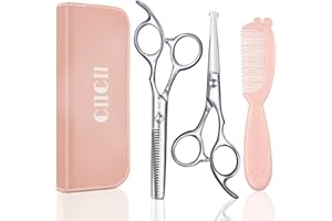 CIICII Kids Hair Cutting Scissors Shears Kit, Safety Round Tip Barber Haircut Scissors Set (Hair Trimming Hairdressing Haircutting Thinning Shears) for Baby Toddler Children, Hairdresser Home Salon