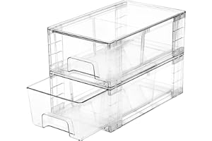 COKIHOM 2 Pack Stackable Storage Drawers,Plastic Organizers Bins, Drawers Storage with Handles and Movable Dividers for Organization and Storage in Fridge,Dressers, Pantry, Kitchen Cabinets, Under Sink