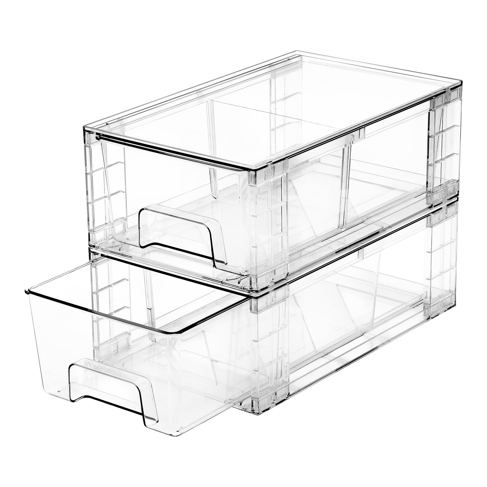 Photo 1 of 2 Pack Stackable Storage Drawers,Plastic Organizers Bins, Drawers Storage with Handles and Movable Dividers for Organization and Storage in Fridge,Dressers, Pantry, Kitchen Cabinets, Under Sink