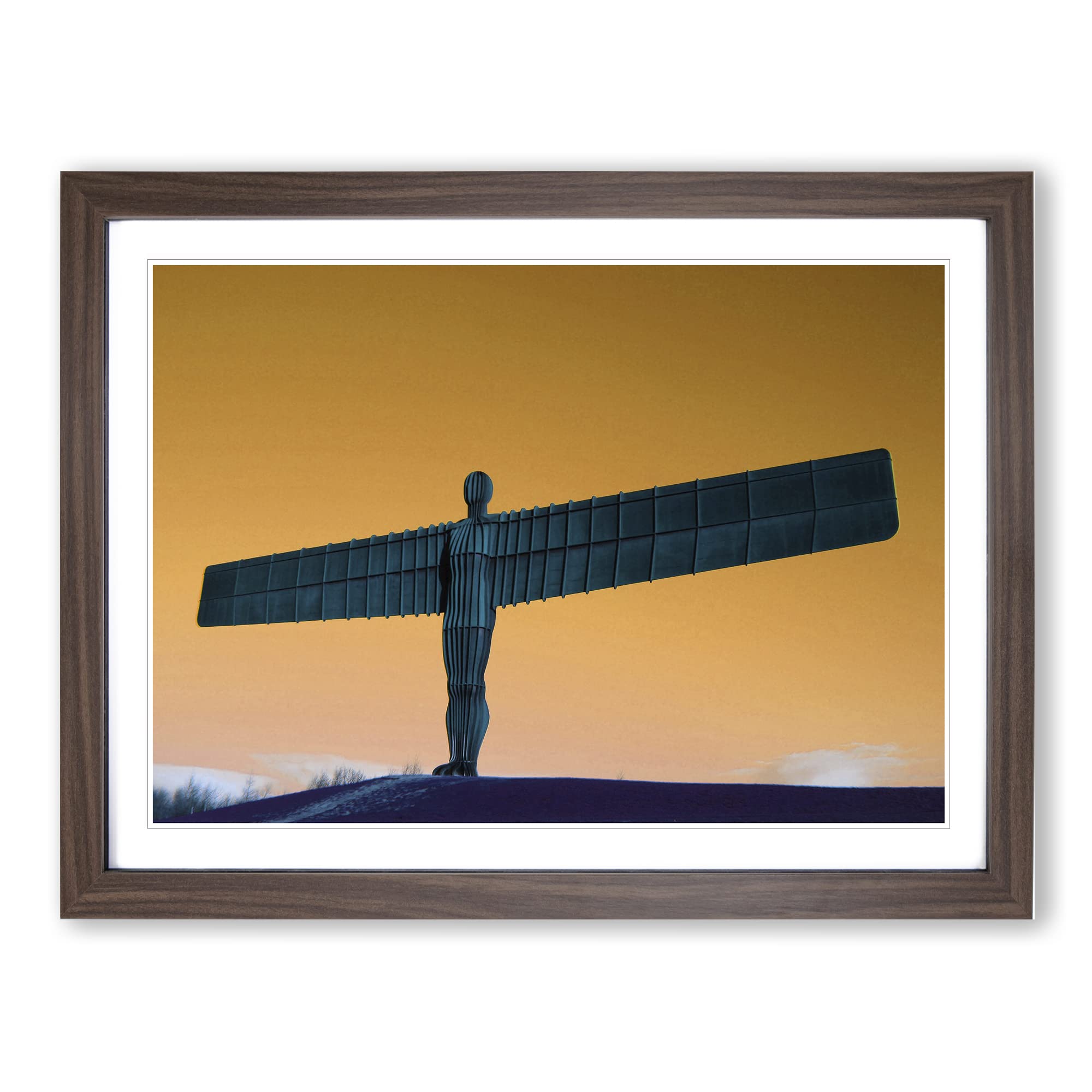Angel of the North Newcastle 3 Modern Framed Wall Art Print, Ready to Hang Picture for Living Room Bedroom Home Office Décor, Walnut A3 (46 x 34 cm)