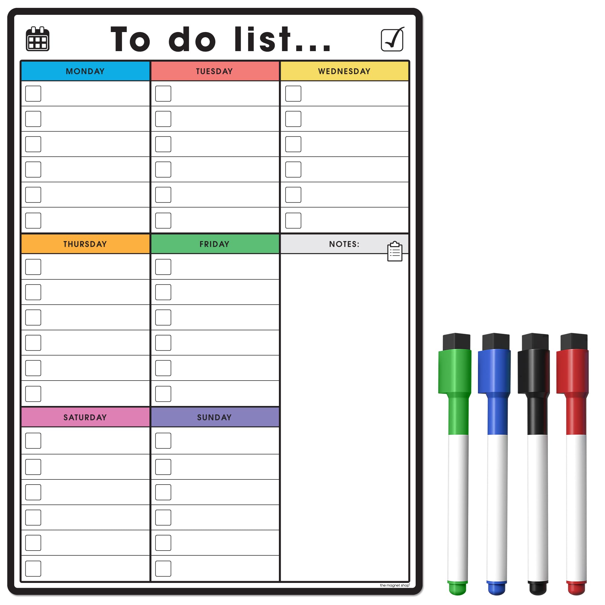The Magnet Shop A4 Magnetic to Do List and Weekly Planner - Organise Your Chores, Housework, Office and Business Tasks with Our Dry Wipe Boards and 4 Free Magnetic Dry Erase Pens!