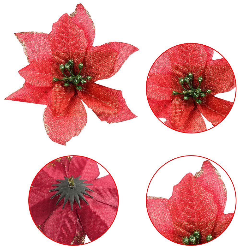 Bageek Christmas Tree Ornaments Sets 104PCS Christmas Tree Decorations and Hanging Ornaments Poinsettias Artificial for Christmas Tree