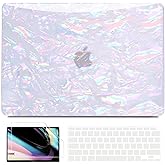 B BELK Compatible with MacBook Air 13 inch Case 2022 2021 2020 2019 2018 M1 A2337 A2179 A1932, Plastic Hard Shell + Keyboard Cover + Screen Protector for MacBook Air 13.3 inch Case, Shiny Iridescent