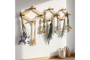 Tnstbiee Rustic Adjustable Hanging Herb Drying Rack-Holds 10 Bouquets, Space-Saving Herb Flower Dryer with Adhesive Wall Hooks for Herb Display Rack,Kitchen Wall Décor-Unusual Gifts for Gardener Woman