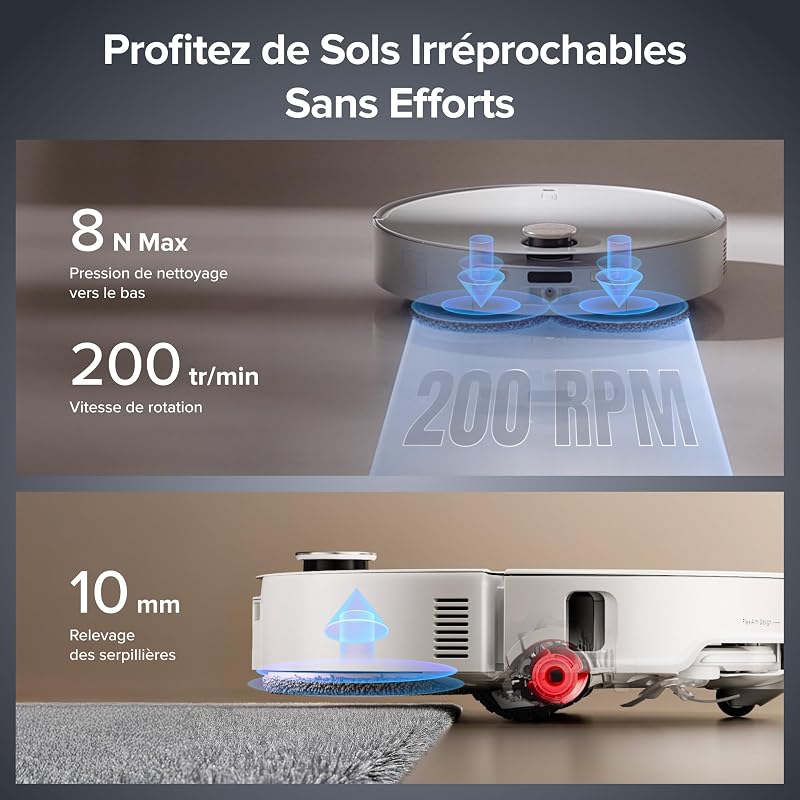 Qrevo EdgeT Robot Aspirateur Laveur, 18500 Pa, Profil de 7,98 cm