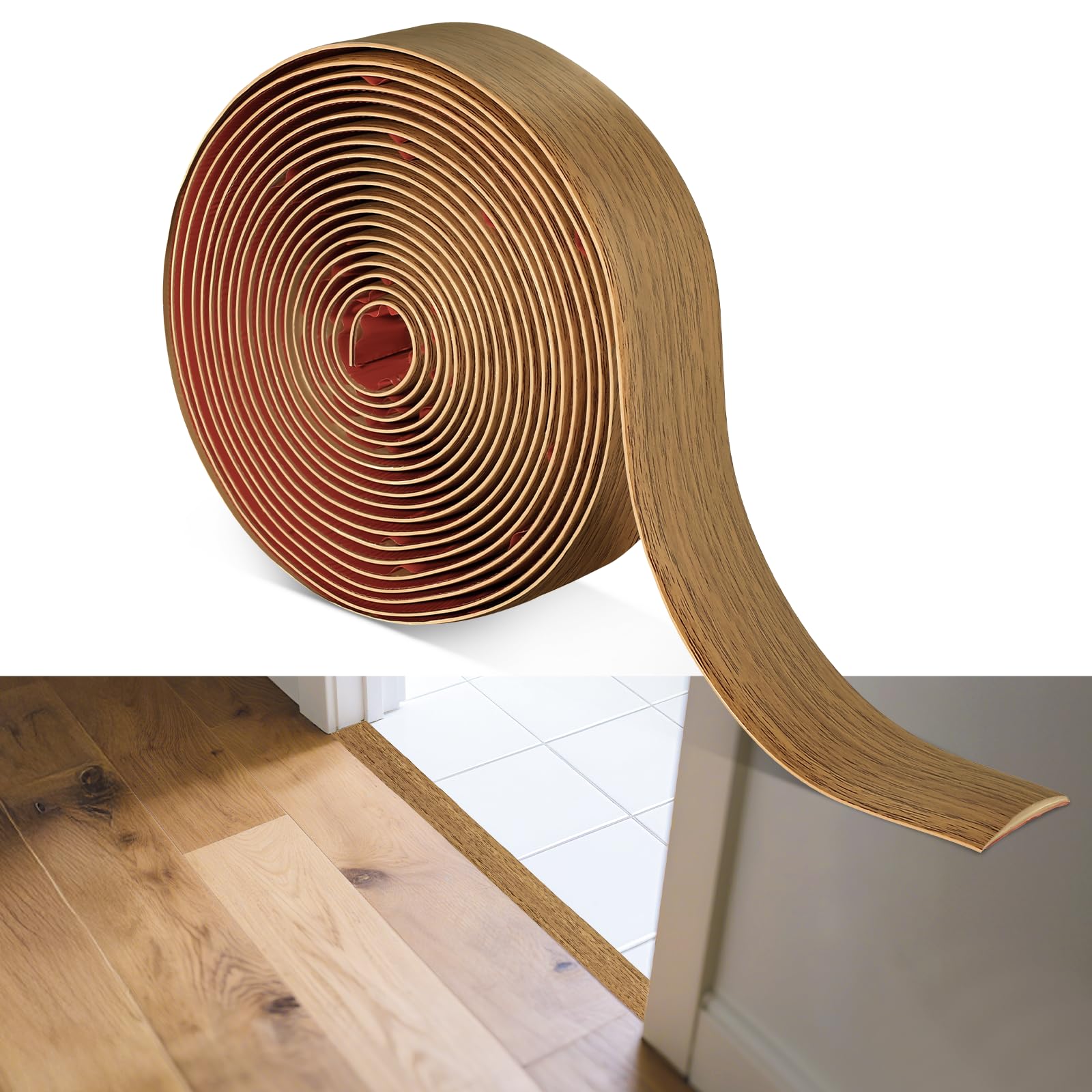 Photo 1 of 20Ft x 2" Vinyl Threshold Floor Transition Strip Trim Flooring Transition Strips Self Adhesive Wood Flat Divider Carpet Transitions Laminate Strip for Joining Laminate Tiles Carpet Doorway Transitions