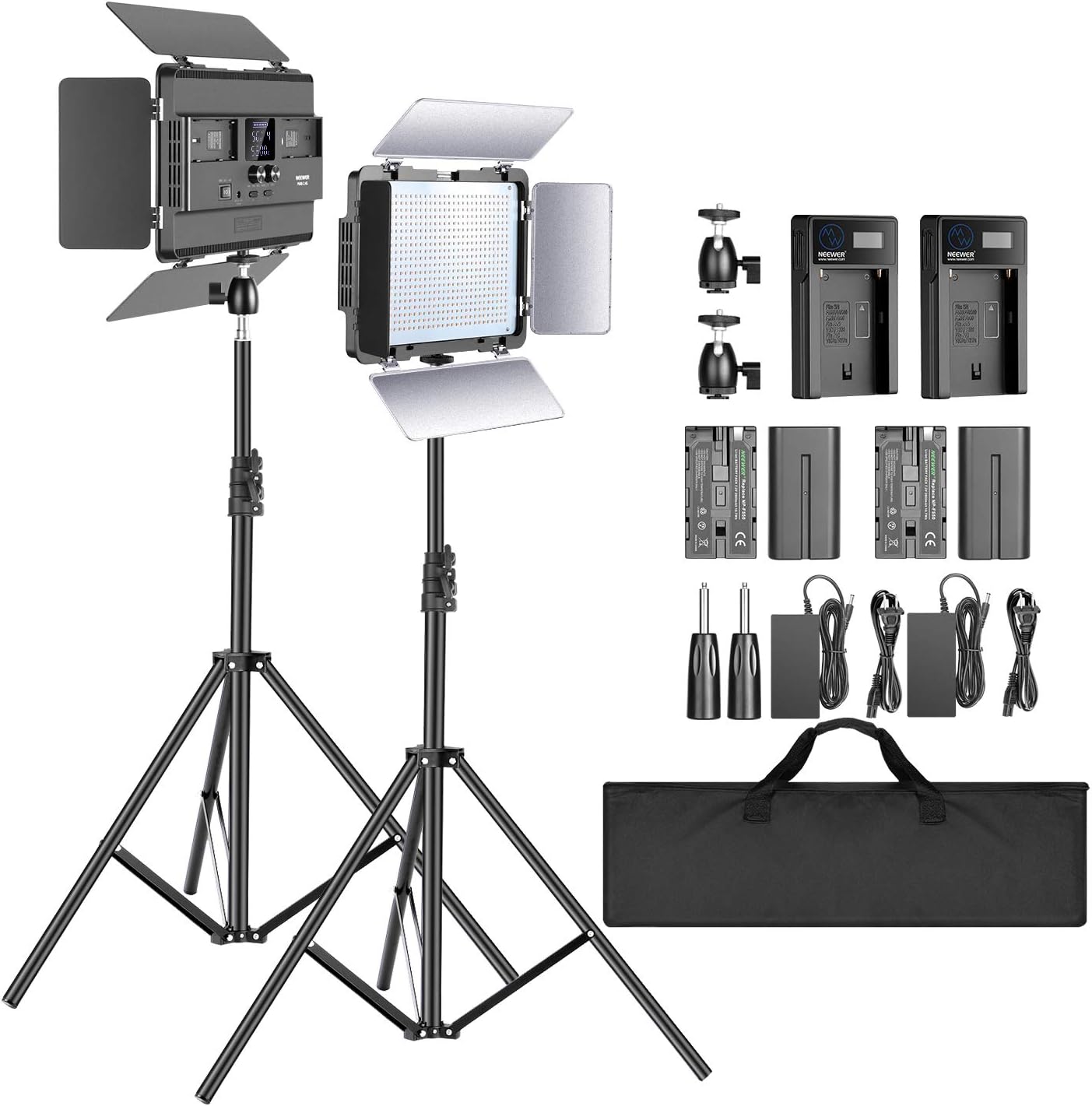 Neewer 2Pack 2.4G LED Light with 2M Stand BiColor 600 SMD CRI 96+ LED