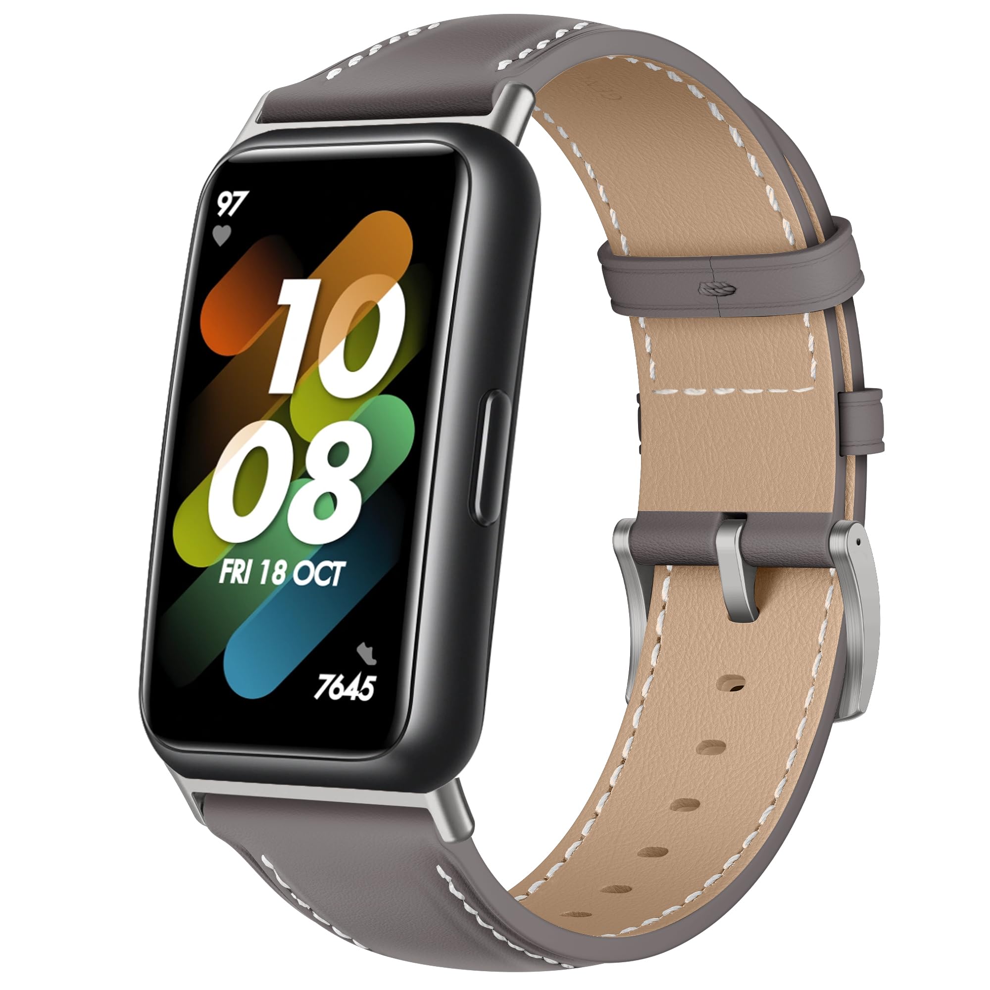 KoGiio Strap Compatible with Huawei Watch Band 7, PU Leather Adjustable Watch Band, Soft Replacement Bracelet Strap, Gray