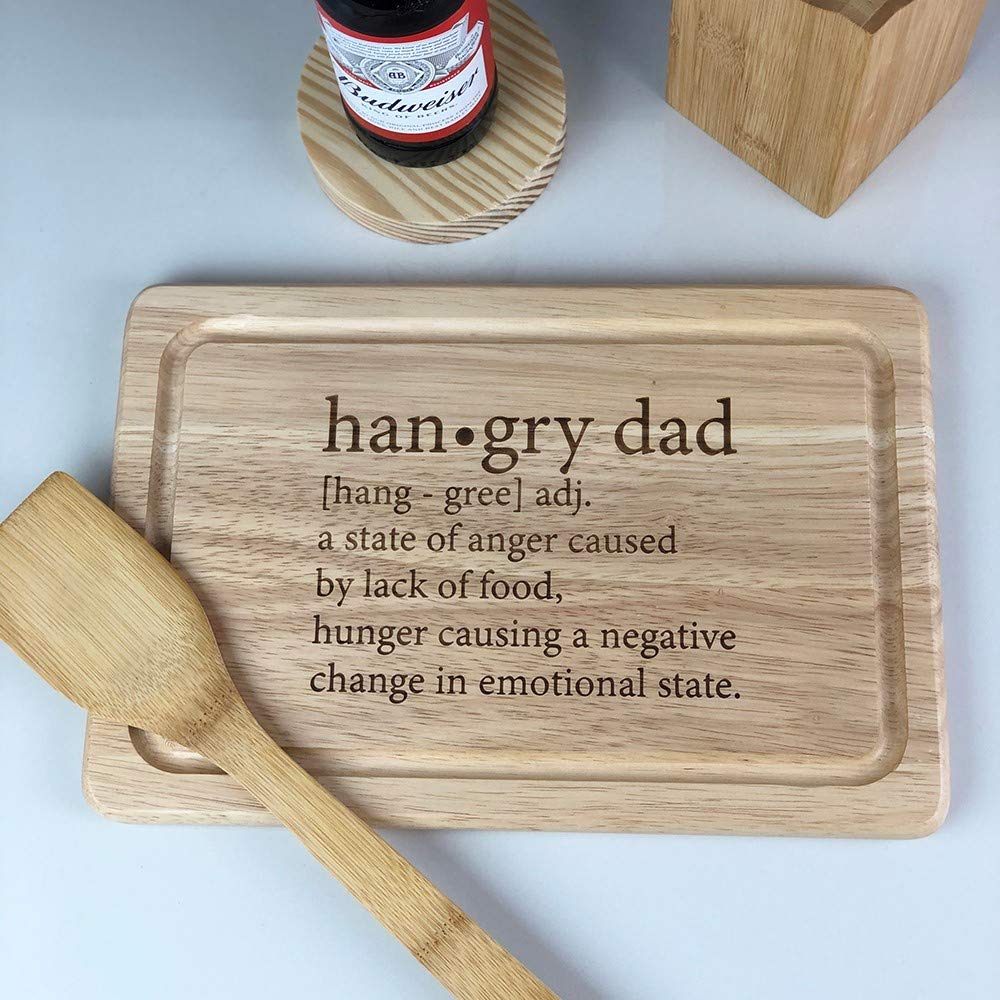 eBuyGB Personalised Cheeseboard Wooden Hangry Dad Dictionary Definition Rectangle Chopping Board, Wood