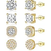 FUCJOEE 4Pairs Stud Earrings for Women - 14K Gold Plated/Sterling Silver Hypoallergenic Diamond Earrings Studs Dainty Earring Stack Small Stud Earring Sets for Multiple Piercing Trendy Jewelry Gifts