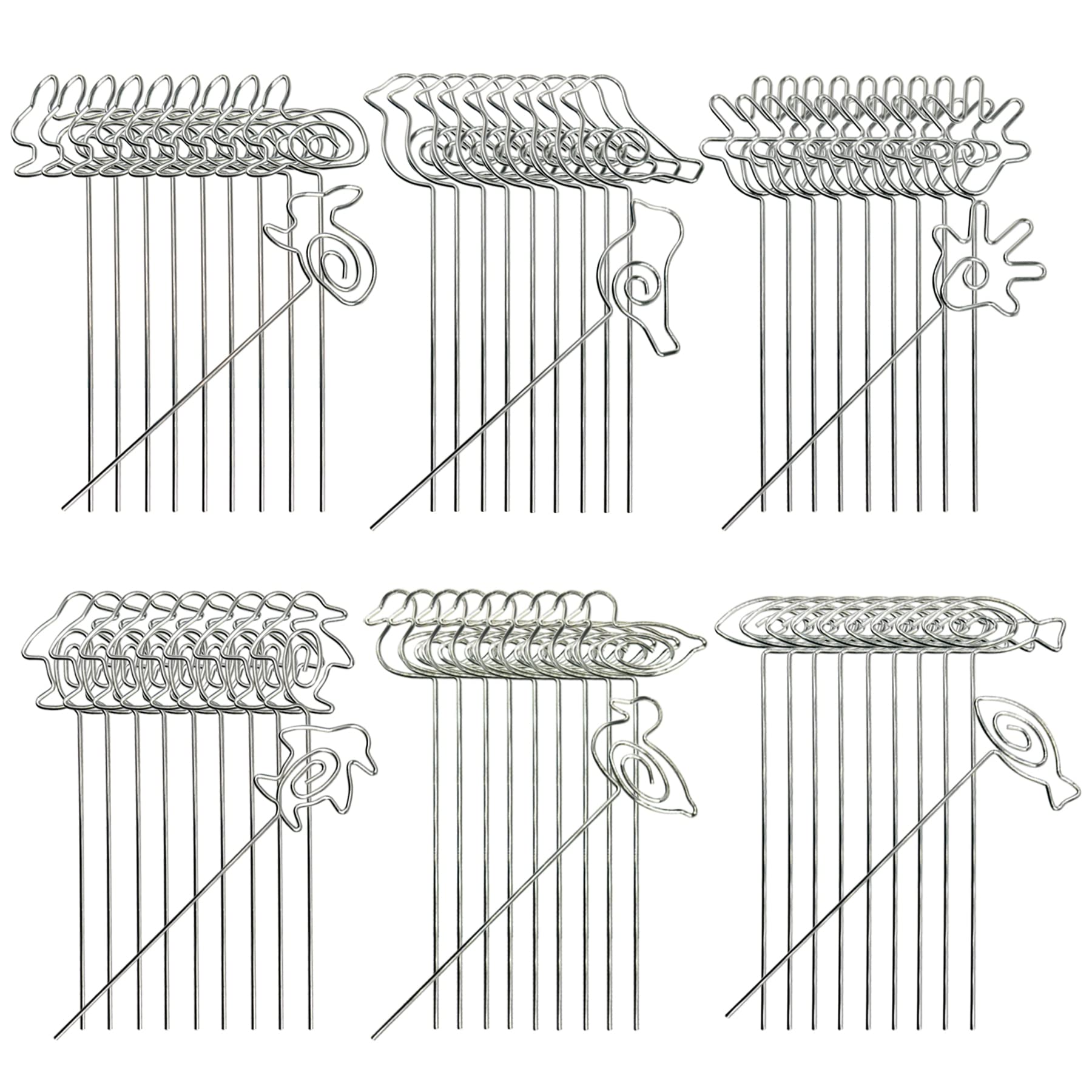 Woohome 60 PCS Metal Wires Memo Clip 6 Style Animal Shape Note Card Holders Table Number Clip Photo Stand for Wedding Party Cake Décor