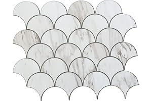 Avant Decor 8 Tiles | Stone Composite Fish Scale | Peel and Stick Kitchen Backsplash Stick On Wall Easy DIY Installation 9.25" x 11.88"