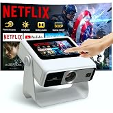 Smart Projector with WiFi and Bluetooth, 4K Supported Native 1080P Portable Outdoor Projector, Dual-Screen Sync Built-in Touchscreen Home Theater Gaming Projector for Bedroom Backyard Movie Night