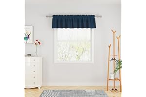 UPOPO Navy Blue Valance Curtains 14 inches Long Linen Textured Curtain Toppers Valance Living Room Kitchen Short Small Mini Little Bedroom Window Curtain Valances 1 Panel Rod Pocket 90"x14"