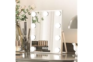 Poseerkey Hollywood Vanity Mirror with Lights, Lighted Makeup Mirror with 3 Color Modes and 9 Dimmable LED Light Bulbs，Smart Touch Control，White