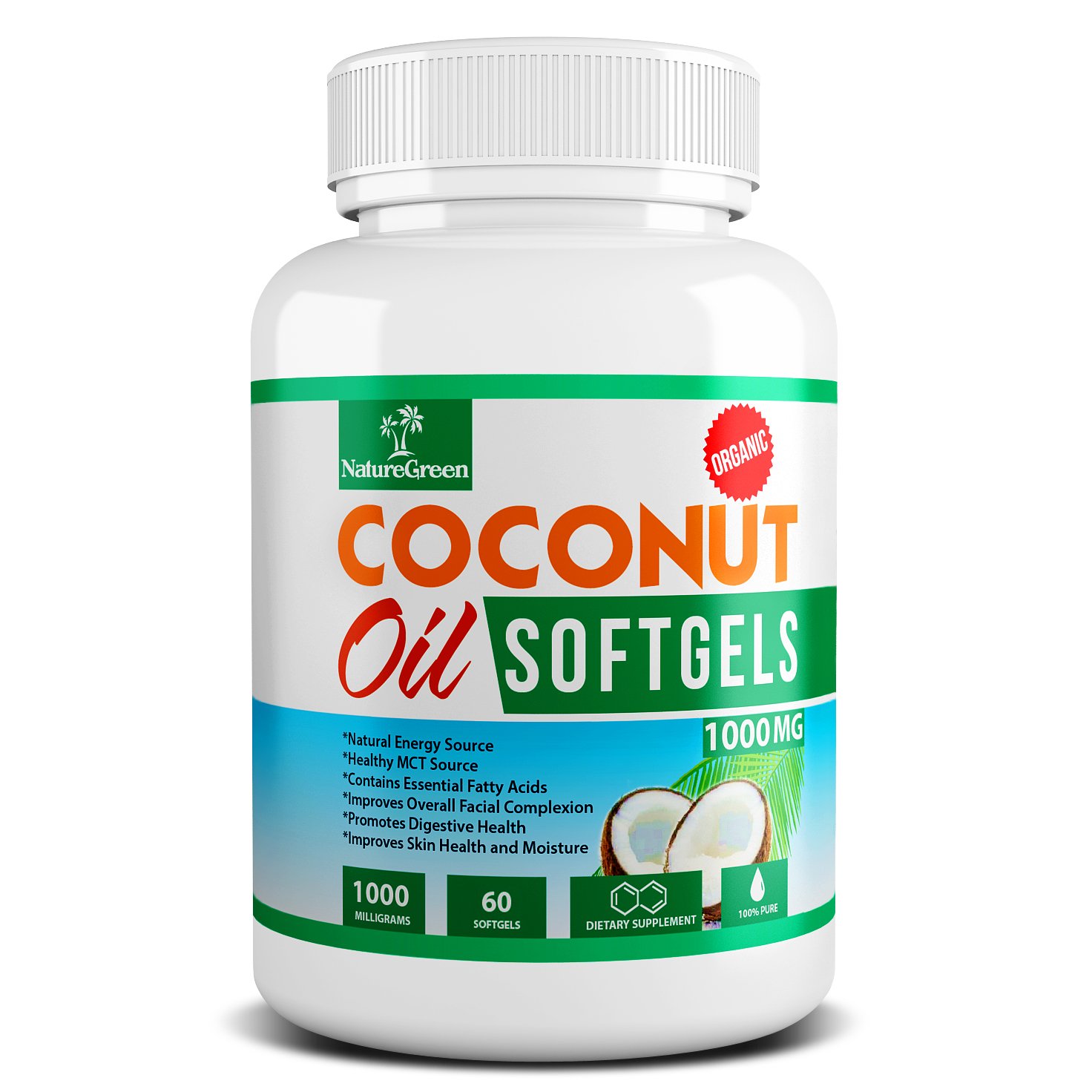 Coconut Oil Capsules Pure Extra Virgin Organic Pills MCT Oil Pill