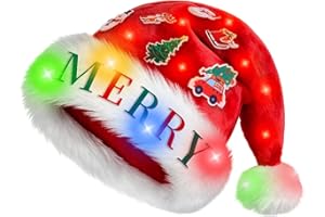 MGparty Light Up Santa Hat with LED Lights Funny Christmas Hat for Adults Xmas Headwear Holiday Party Costume Accessory