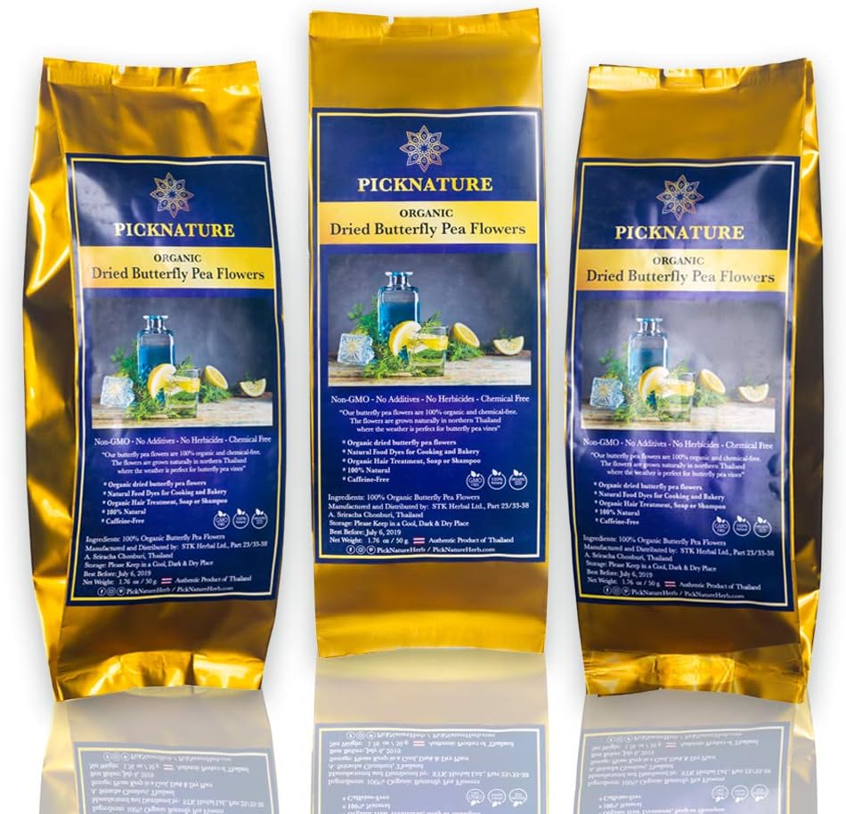 PICKNATURE - Organic Dried Butterfly Pea Flower Tea ( Clitorai Ternatea) Blue Tea 2.46 oz (70 g.) 1 Pack