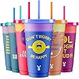 Meoky Color Changing Cups with Lids and Straws - 6 Pack 24 oz Plastic Tumblers with Lids and Straws Bulk, Reusable Cups with