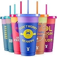 Meoky Color Changing Cups with Lids and Straws - 6 Pack 24 oz Plastic Tumblers with Lids and Straws Bulk, Reusable Cups with