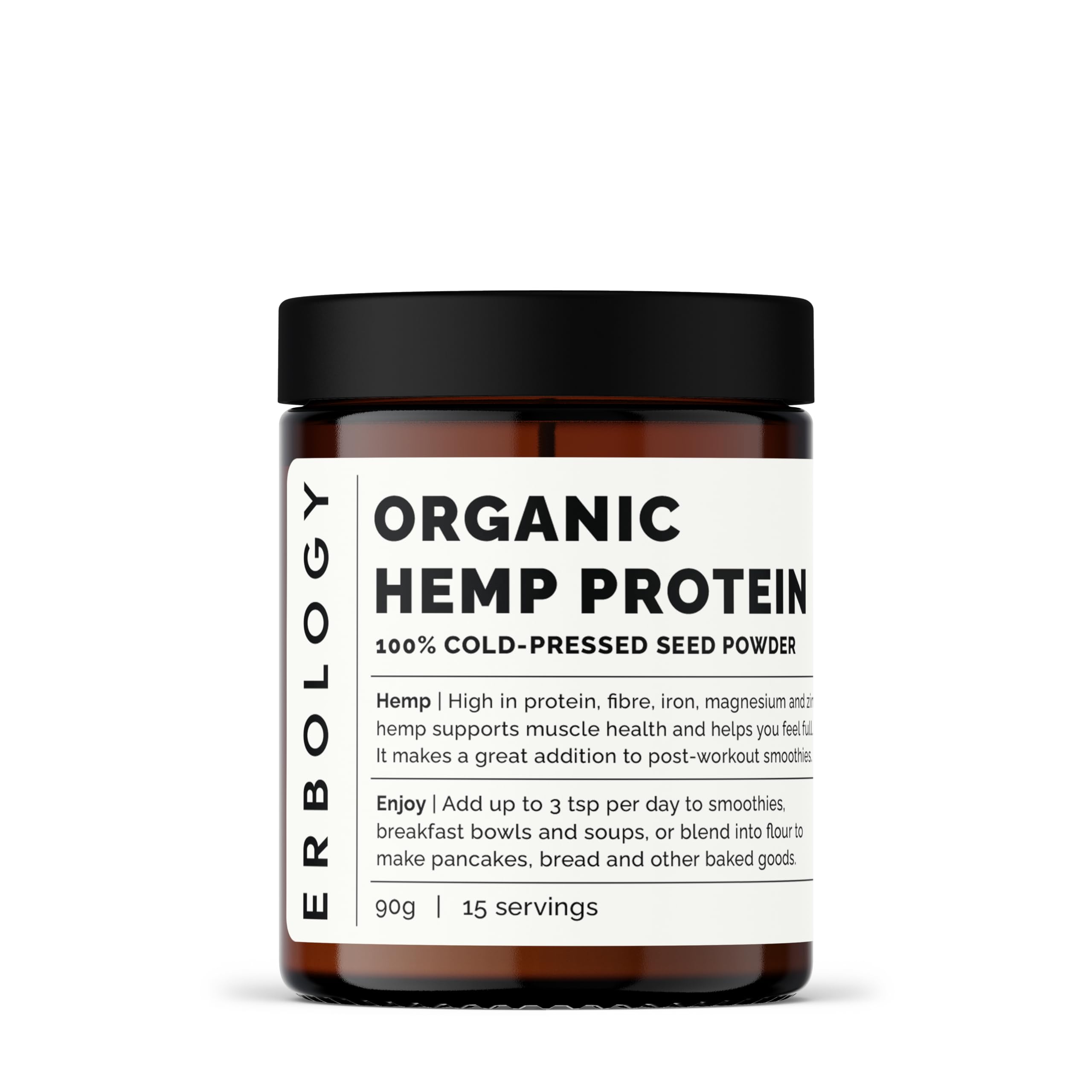 Erbology Organic Hemp Seed Protein Powder 90g - 15 Servings - Cold-Pressed from Hemp Seeds - Sustainably Sourced Straight from Farm - Small Batch - Vegan - GMO-Free