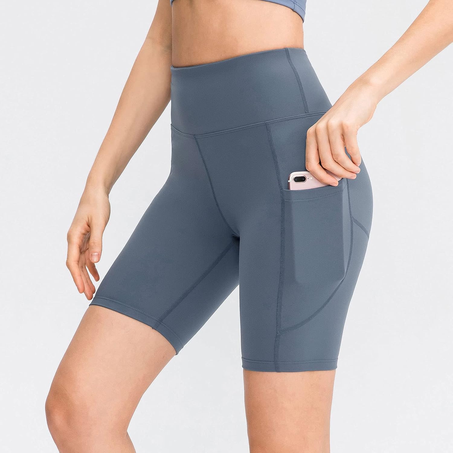 Women Yoga Shorts with Pockets High Waist Sports Tights Stretch Running