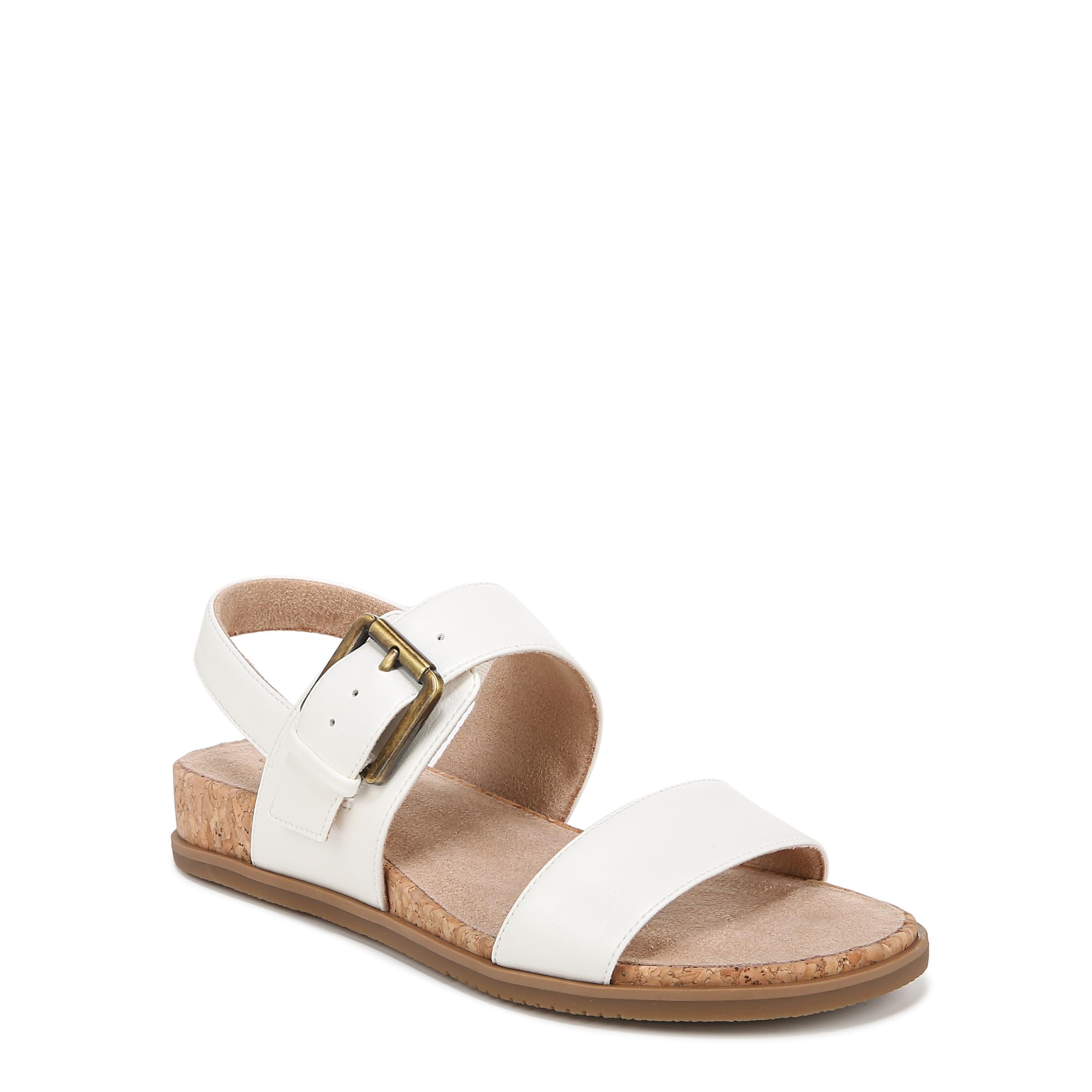 Naturalizer SOUL Womens Cindi-Sling Slingback Flat Sandals White Faux Leather 9 M