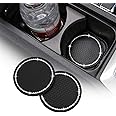 ACODABLEM 2 Pack Bling Car Cup Holder Insert Coasters, 2.75 Inch Soft Crystal Rhinestone Rubber Pad Set Round Auto Drink Coaster Car Interior Accessories (Black)