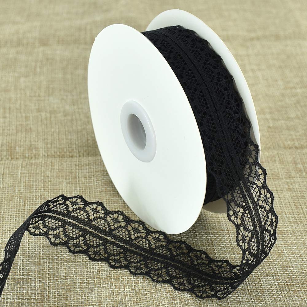 TONIFUL Lace Trim Ribbon Black 1.2 Inch Wide Vintage Pattern Roll Ribbons 25 Yards for Gift Wrapping Valentine's Day Floral DIY Crafts Sewing Bridal Wedding Birthday Party Decorations