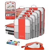 10 Set Compression Packing Cubes for Travel Essentials,Compressible Expandable Packing Cubes for Suitcase,OlarHike Luggage Organizer Bags for Travel,Handy Helper for Organizing Clothes(Orange)