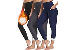 NORMOV Fleece Lined Leggings with Pockets for Women,High Waisted Winter Thermal Warm Sherpa Leggings