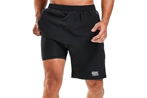Souke Sports Men's 7" 2-in-1 Running Shorts Liner, Quick Dry Athletic Workout Shorts Zipper Pockets for Gym Tennis Hiking