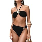SherryDC Women's Solid Scoop Neck Push Up Padded Brazilian Thong Bikini Swimsuit Bathing Suit