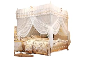 Fdit Luxury Princess Four Corner Post Bed Curtain Canopy Netting Net Bedding 4 Corner Canopy Curtains Bed Canopy for Girls Kids Bedroom Decor(180 * 200 * 200)