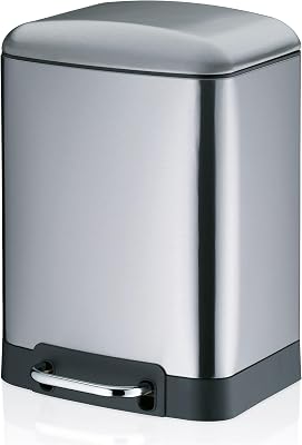 Cestino a pedale 6 l, cestino per cosmetici con coperchio Silent Close, chiusura automatica DAVINO, cestino da bagno in acciaio inox con secchio interno, opaco