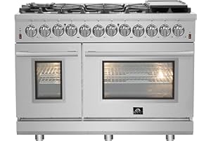 Forno Massimo 48" Freestanding Dual Fuel Range with 8 Sealed Burners 107,000 BTU, Wok Support & Griddle, 6.58 cu.ft. Oven - Modern Design Fuel Range with Pro-Style Handle and Zinc Coated Metal Knobs