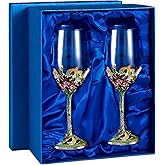 Comeon Wine Glasses Crystal Red Wine Glasses Elegant Champagne Glasses Enamels Floral Decorative Goblets(Green /2 set(gift box))