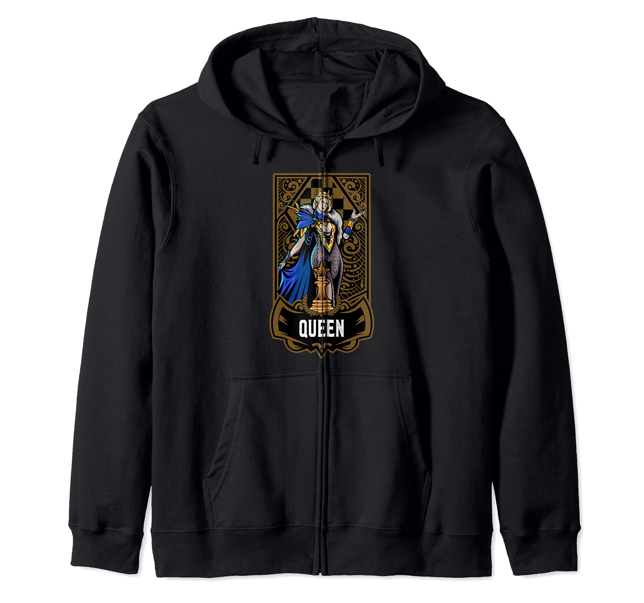 Queen Chess Game Piece Chess Club Players Gambit Blue Team Zip Hoodie
