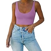 REORIA Butsmooth® Women's Basic Sexy Deep Scoop Neck Double Lined Seamless Sleeveless Cropped Cami Tank Yoga Crop Tops