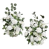 Ling's moment 17.5" Tall Free Standing Artificial Flowers Arrangements 2 pcs Wedding Aisle Runner Chair Decorations White Sage Centerpieces for Ceremony Reception Eucalyptus Rose Floral Party Outdoor