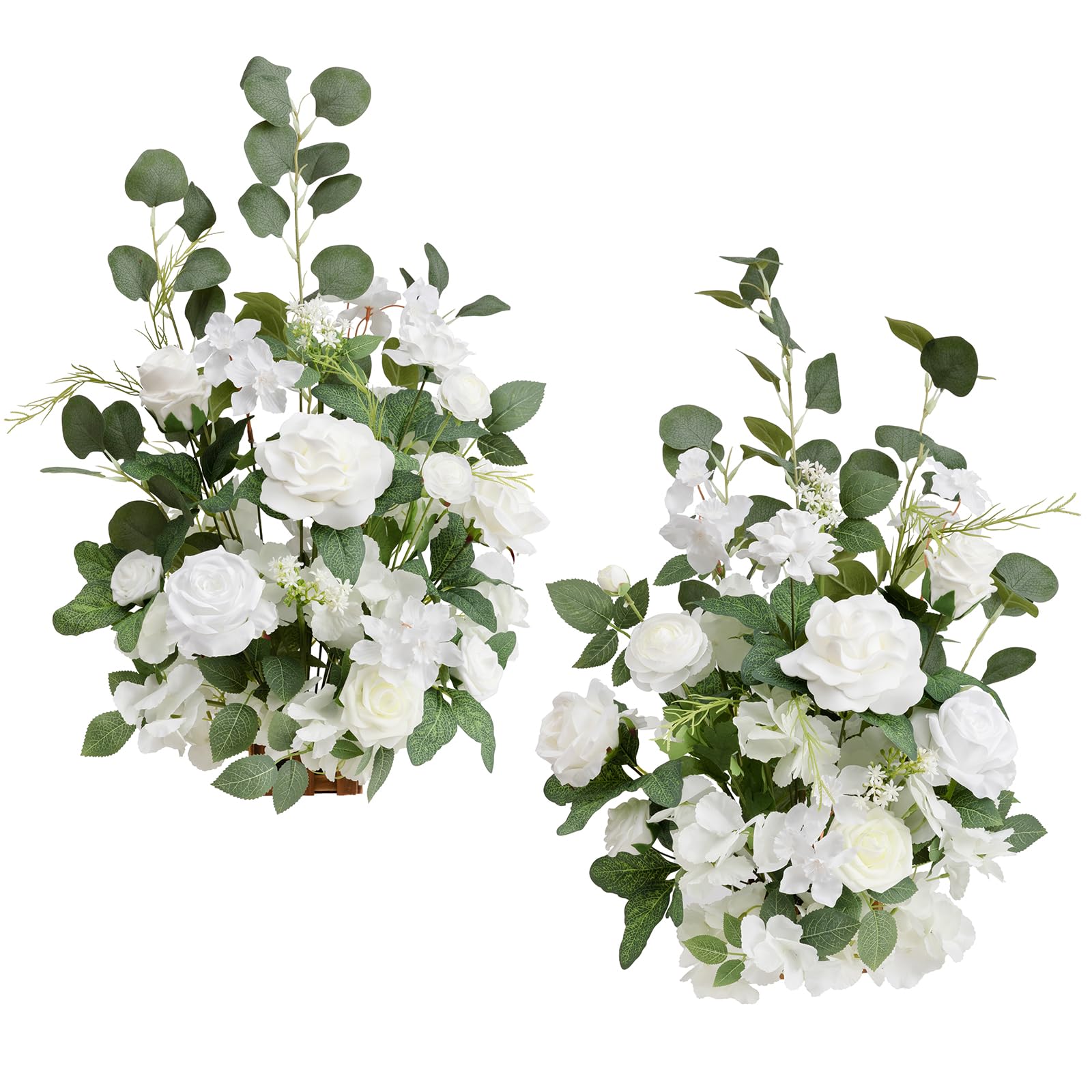 Photo 1 of Ling's moment 17.5" Tall Free Standing Artificial Flowers Arrangements 2 pcs Wedding Aisle Runner Chair Decorations White Sage Centerpieces for Ceremony Reception Eucalyptus Rose Floral Party Outdoor