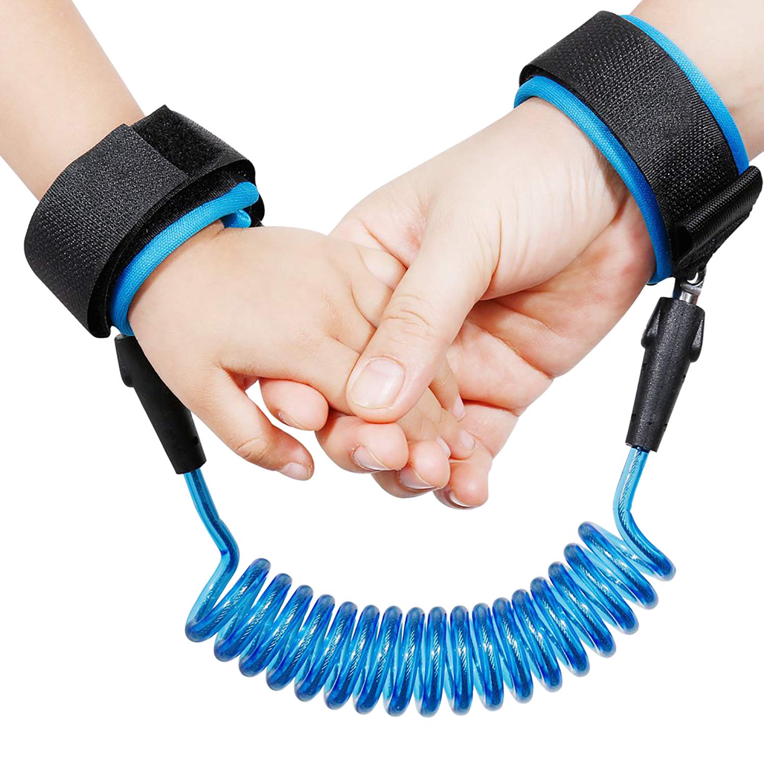 Anti-Lost Wrist Safety Child Walking Strap Adjustable 360° Rotate Hand Belt Elastic Wire Rope Wristband for Shopping Traveling Exploring Helper 1.5M (Blue)