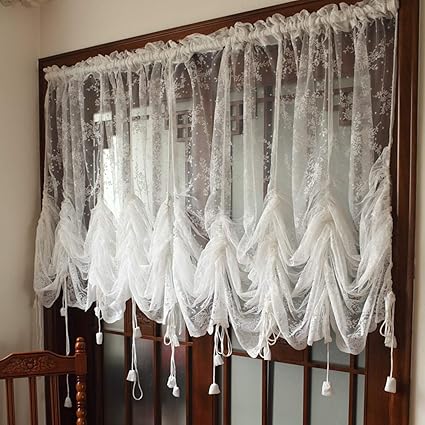 Vintage Victorian Style White Lace Ruffle Embroidery Tie Up Roman