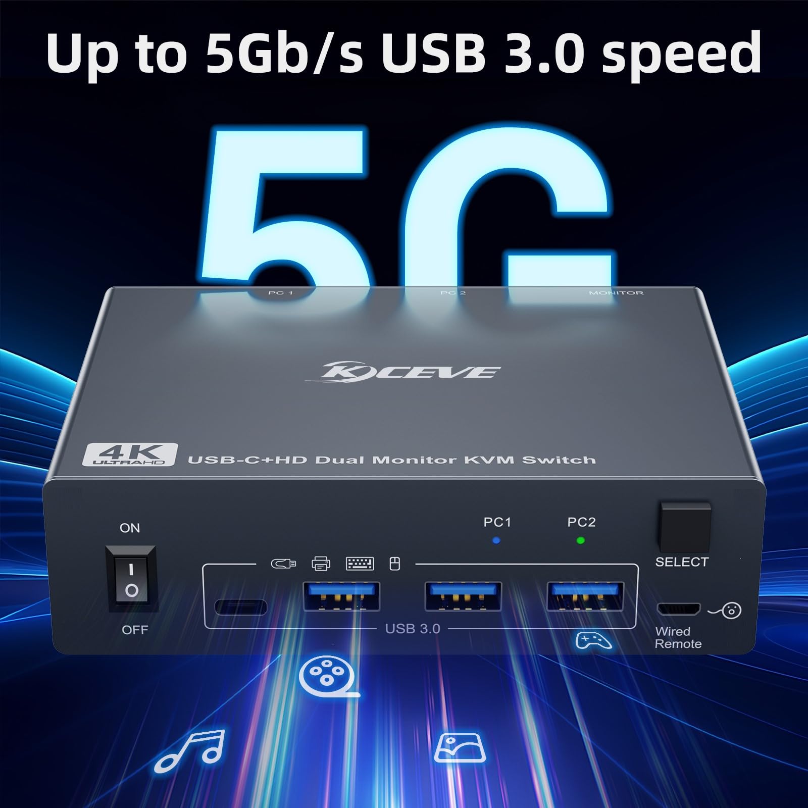 KVM Switch 2 PC 2 Monitore für 1 Laptop und 1 Desktop 4K@60Hz,USB C HDMI Dual Monitor KVM-Switches mit 4 USB 3.0 Port,80W PD Aufladung,USB-C Kabel,Verdrahtete Fernbedienung und 12V Netzteil Inklusive 7