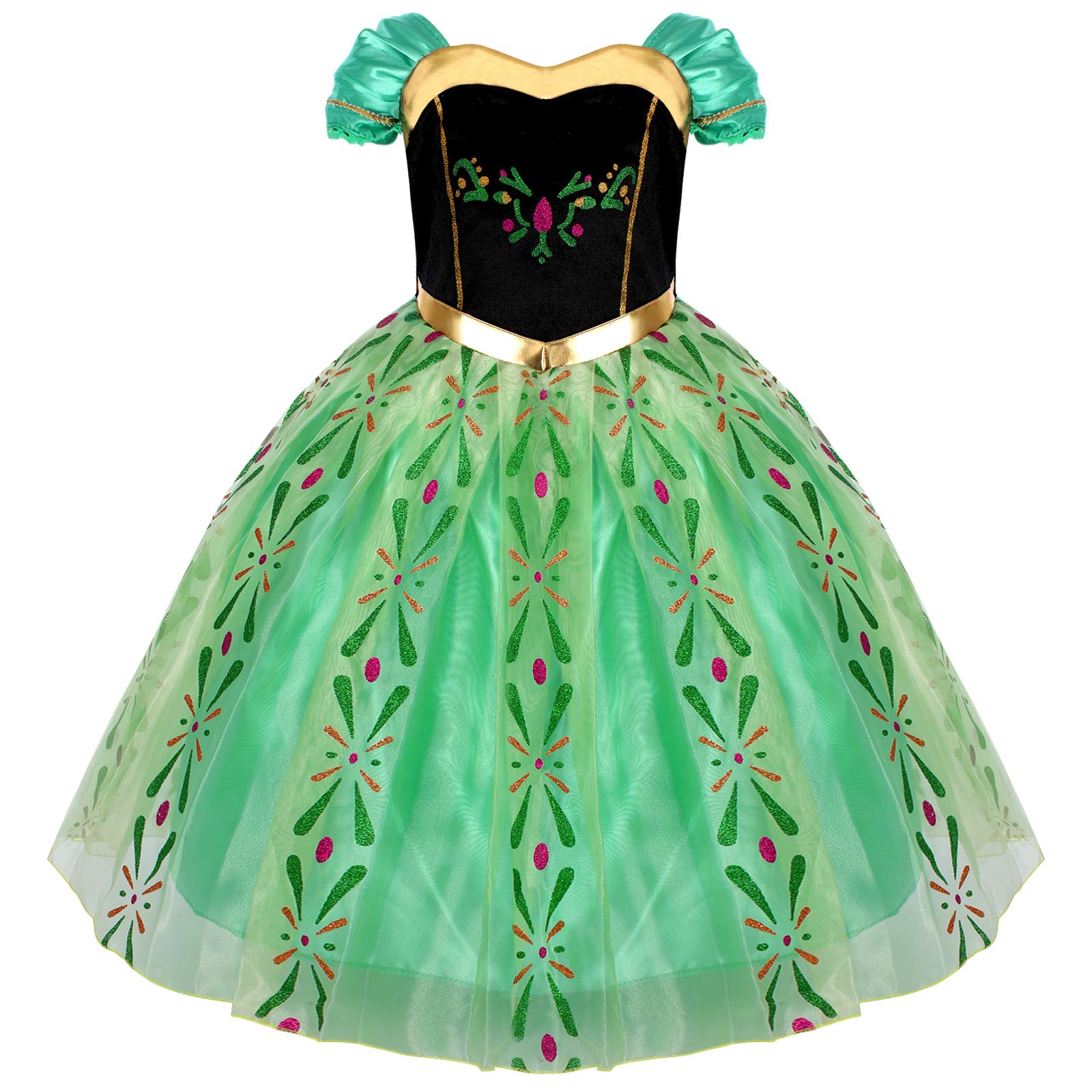 IBTOM CASTLE Princess Costumes for Girls Kids Dress 2 Dress Up Child Halloween Christmas Carnival Show Cosplay Snow Queen Dress Birthday Party Fancy Dress Outfit Children's Day Gift Green 9-10 Years