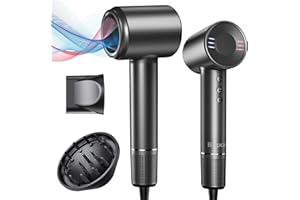 Hair Dryer with Diffuser -Bopcal High-Speed Ionic Blow Dryer, Fast Drying & Zero Damage, Low-Noise Hairdryer, 3 Speeds & 4 Temps with Travel Size for Professional Styling at Home/Salon