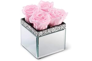 SOHO FLORAL ARTS | Mirrored Vase Pave Accent | Genuine Roses That Last for Years | Forever Roses in a Box (Pink)